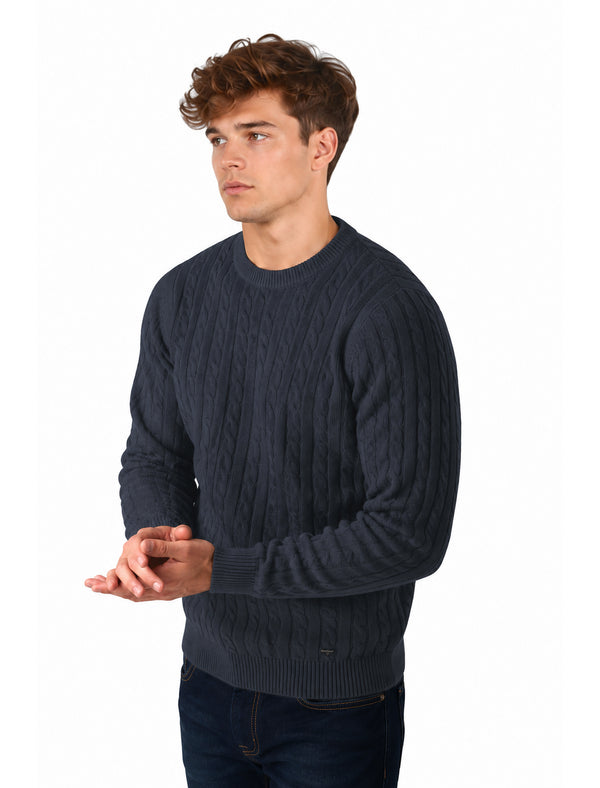 Alonso Chunky Cable Knitted Jumper in Navy Twist - Tokyo Laundry