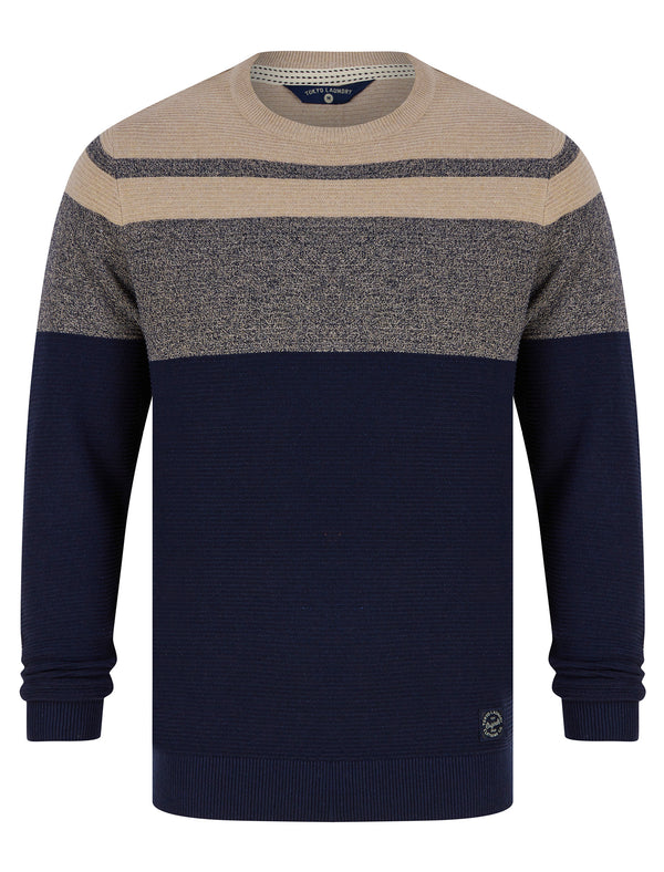 Barlett Crew Neck Ribbed Knit Cotton Rich Colour Block Jumper in Beige - Tokyo Laundry