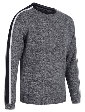 Flannery Knitted Crew Neck Jumper with Striped Sleeves in Black Twist - Tokyo Laundry