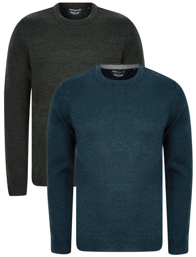 Lindsay (2 Pack) Marled Knitted Crew Neck Jumpers in Blue Twist / Gree ...