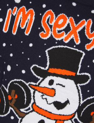 Men's Snow It 2 Workout Motif Novelty Knitted Christmas Jumper in Ink - Merry Christmas
