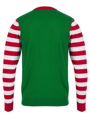 Men's Elfie 2 Novelty Knitted Christmas Jumper in Christmas Green - Merry Christmas