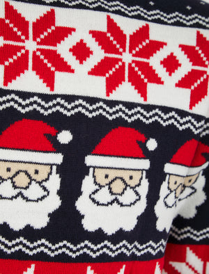 Men's Santahead Wallpaper Pattern Novelty Knitted Christmas Jumper in Ink - Merry Christmas