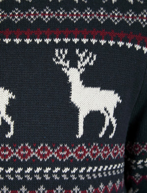 Nordic Print Knitted Sweater - Grey festive deer