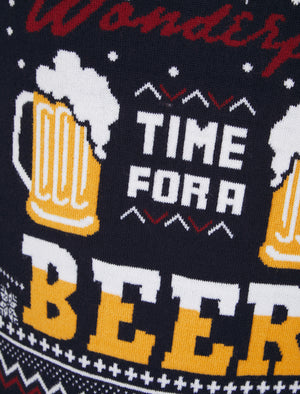 Men's Time For A Beer Novelty Knitted Christmas Jumper in Ink - Merry Christmas