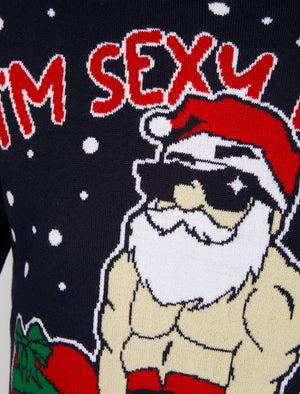 Men's Sexy And I Ho It Workout Motif Novelty Knitted Christmas Jumper in Ink - Merry Christmas