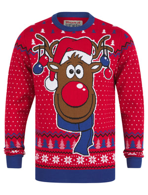 Men's Baubolf Motif Novelty Knitted Christmas Jumper in George Red - Merry Christmas