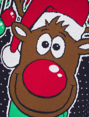 Men's Baubolf Motif Novelty Knitted Christmas Jumper in Ink - Merry Christmas