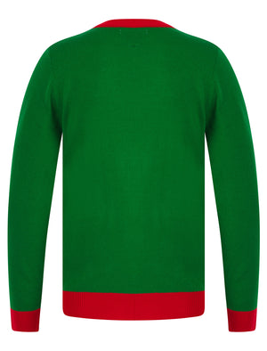 Men's Ho Ho Ho Santa Motif Novelty Knitted Christmas Jumper in Christmas Green - Merry Christmas