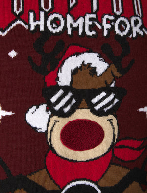 Men's Rude Angel Motif LED Light Up Novelty Knitted Christmas Jumper in Claret - Merry Christmas