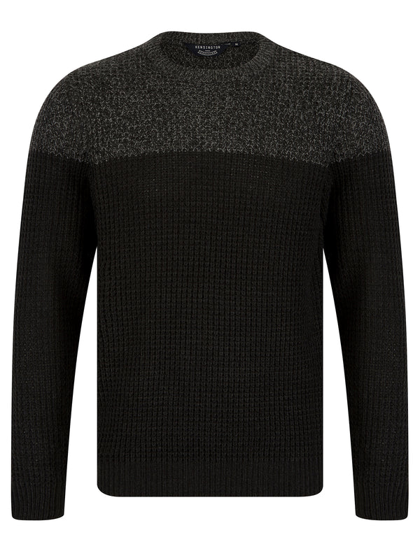 Eden Colour Block Knitted Jumper in Charcoal / Mid Grey Marl - Kensington Eastside