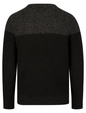 Eden Colour Block Knitted Jumper in Charcoal / Mid Grey Marl - Kensington Eastside