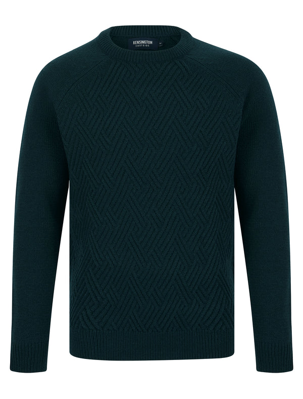 Sudeikis Diamond Texture Wool Blend Knitted Jumper in Emerald Green - Kensington Eastside