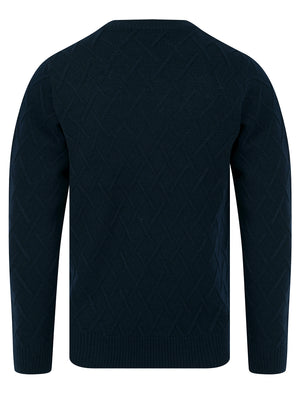 Waddingham Wool Mix Cable Knit Crew Neck Jumper in Ink - Kensington Eastside