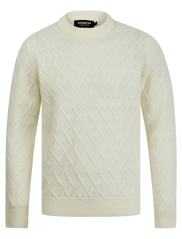 Waddingham Wool Mix Cable Knit Crew Neck Jumper in Winter White - Kensington Eastside