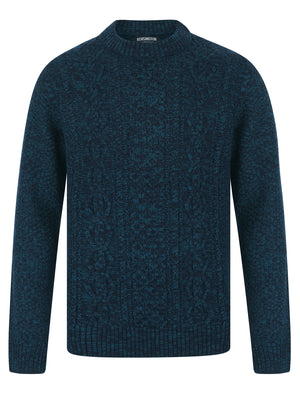 Goldstein Wool Blend Chunky Cable Knitted Jumper in Petrol / Teal Twist - Kensington Eastside