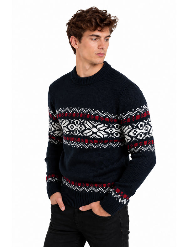 Raja Chunky Nordic Fairisle Design Knitted Jumper in Ink - Tokyo Laundry