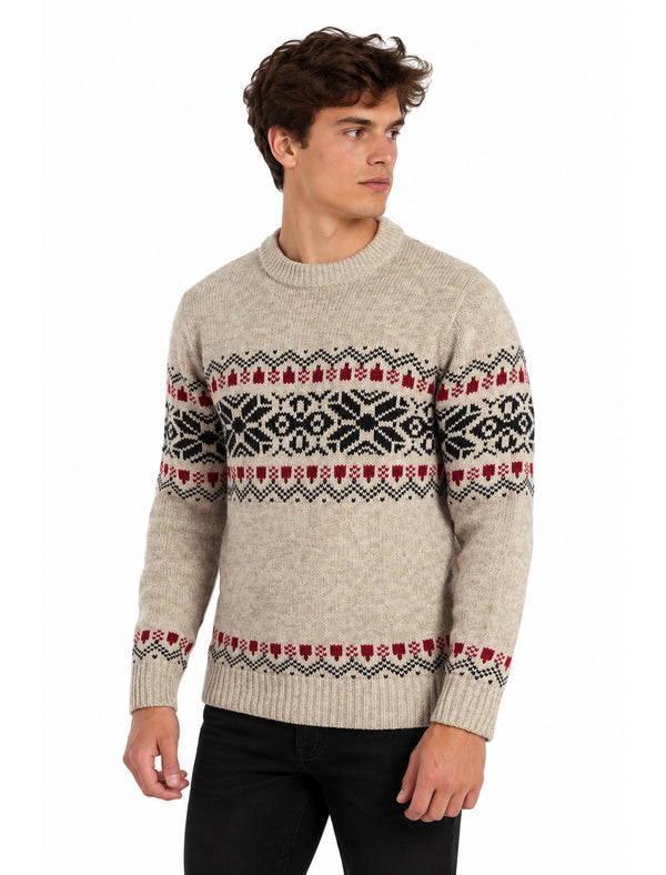 Raja Chunky Nordic Fairisle Design Knitted Jumper in Natural Twist - Tokyo Laundry