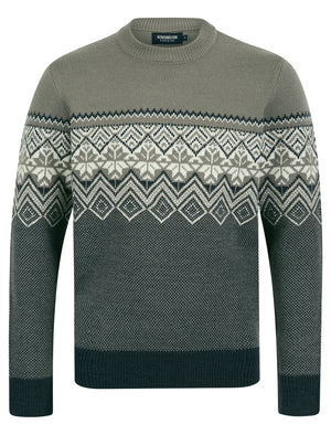 Howe Nordic Fair Isle Design Knitted Crew Neck Jumper in Dark Grey Marl - Kensington Eastside