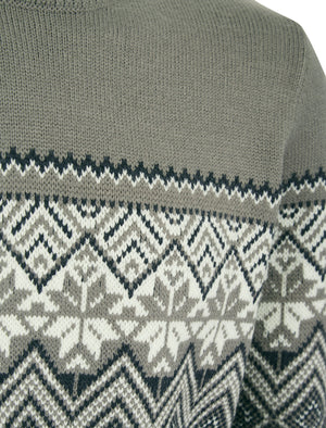 Howe Nordic Fair Isle Design Knitted Crew Neck Jumper in Dark Grey Marl - Kensington Eastside