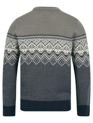 Howe Nordic Fair Isle Design Knitted Crew Neck Jumper in Dark Grey Marl - Kensington Eastside