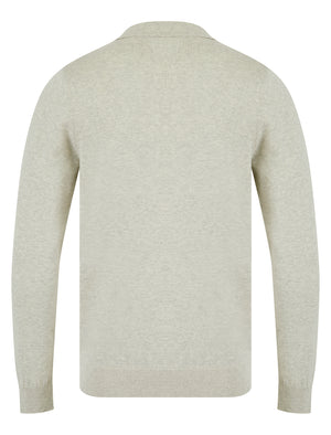 Kemper Long Sleeve Knitted Cotton Textured Basket Weave Polo Shirt with Zip Fasten Collar in Oatgrey Marl - Kensington Eastside