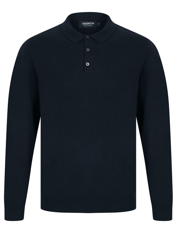 Bokinni Long Sleeve Knitted Cotton Polo Shirt in Ink - Kensington Eastside