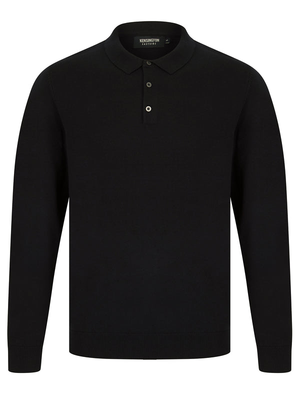 Bokinni Long Sleeve Knitted Cotton Polo Shirt in Black - Kensington Eastside