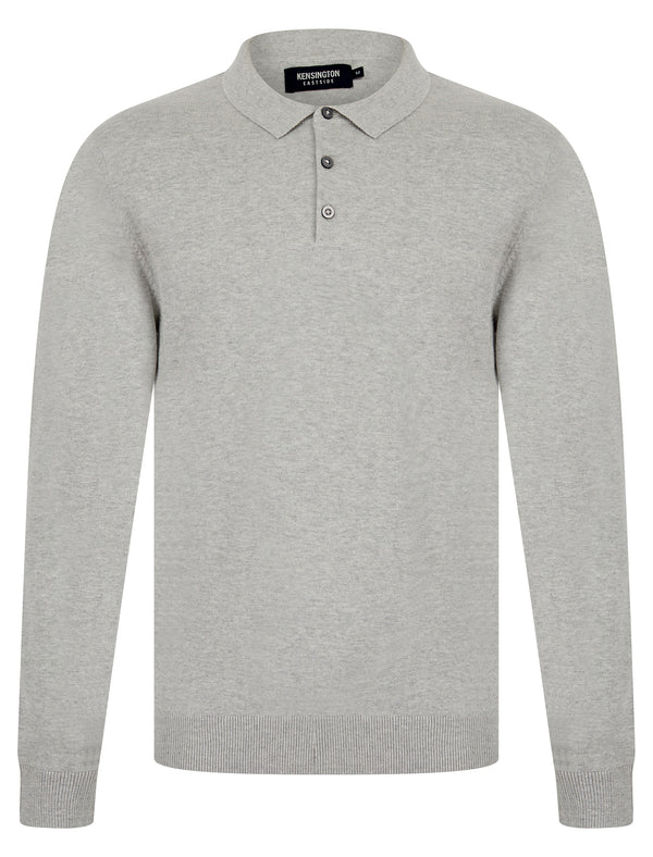 Bokinni Long Sleeve Knitted Cotton Polo Shirt in Light Silver Marl - Kensington Eastside