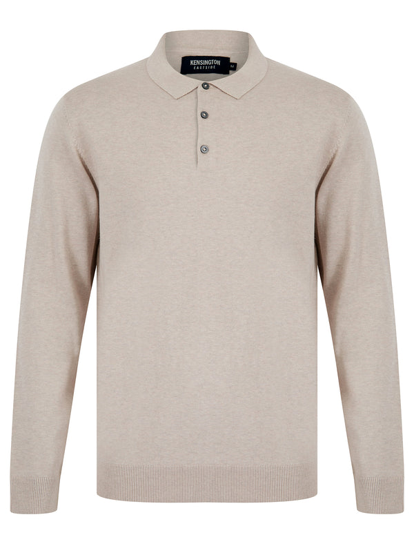 Bokinni Long Sleeve Knitted Cotton Polo Shirt in Stone Marl - Kensington Eastside