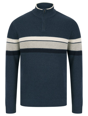 Geoffrey Striped Quarter Zip Neck Knit Jumper in Key Largo - Kensington Eastside