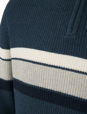 Geoffrey Striped Quarter Zip Neck Knit Jumper in Key Largo - Kensington Eastside