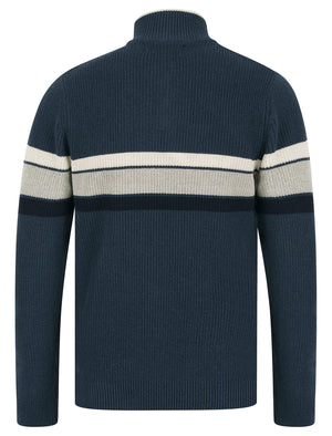 Geoffrey Striped Quarter Zip Neck Knit Jumper in Key Largo - Kensington Eastside