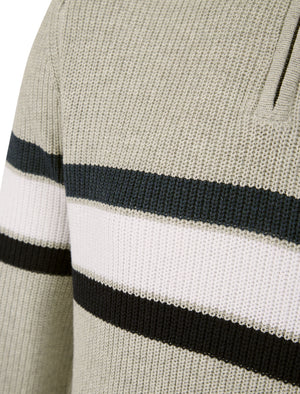 Geoffrey Striped Quarter Zip Neck Knit Jumper in Light Silver Marl - Kensington Eastside