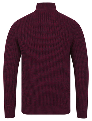 Merson Quarter Zip Funnel Neck Wool Blend Knitted Jumper in Claret / Black Twist - Tokyo Laundry