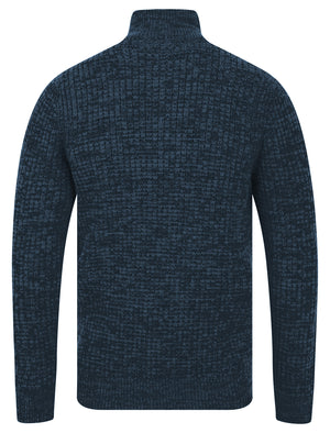 Merson Quarter Zip Funnel Neck Wool Blend Knitted Jumper in Denim Twist - Tokyo Laundry