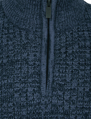 Merson Quarter Zip Funnel Neck Wool Blend Knitted Jumper in Denim Twist - Tokyo Laundry