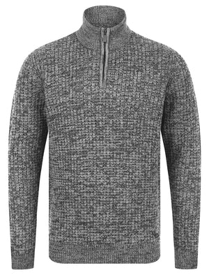 Merson Quarter Zip Funnel Neck Wool Blend Knitted Jumper in Ecru / Grey Twist - Tokyo Laundry