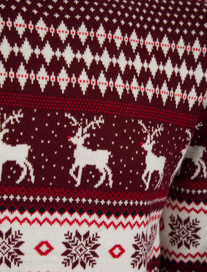 Men's Milat Jacquard Nordic Fair isle Christmas Jumper in Claret- Merry Christmas