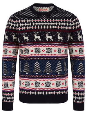 Men's Milat Jacquard Nordic Fair isle Christmas Jumper in Ink - Merry Christmas