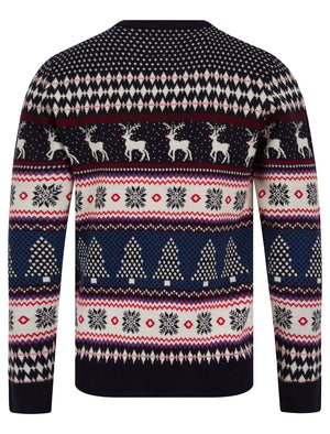 Men's Milat Jacquard Nordic Fair isle Christmas Jumper in Ink - Merry Christmas