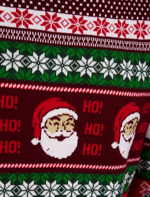 Men's Abie Wrapping Paper Pattern Novelty Knitted Christmas Jumper in Claret - Merry Christmas