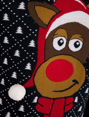 Men's Santa Hat Motif Novelty Christmas Jumper in Ink - Merry Christmas