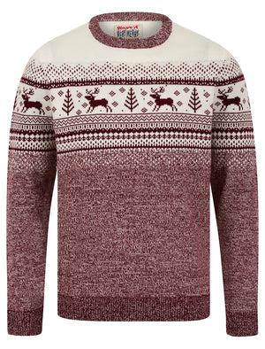 Men's Rifkin Jacquard Nordic Fair Isle Knitted Christmas Jumper in Claret Twist  - Merry Christmas