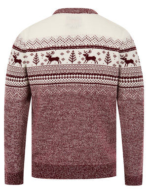 Men's Rifkin Jacquard Nordic Fair Isle Knitted Christmas Jumper in Claret Twist  - Merry Christmas