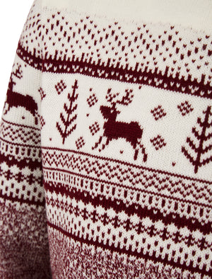 Men's Rifkin Jacquard Nordic Fair Isle Knitted Christmas Jumper in Claret Twist  - Merry Christmas