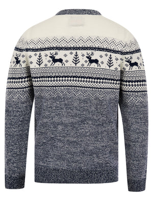 Men's Rifkin Jacquard Nordic Fair Isle Knitted Christmas Jumper in Navy Twist  - Merry Christmas