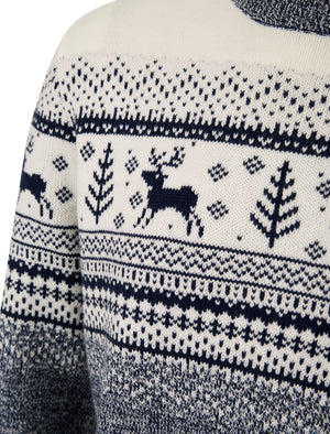 Men's Rifkin Jacquard Nordic Fair Isle Knitted Christmas Jumper in Navy Twist  - Merry Christmas