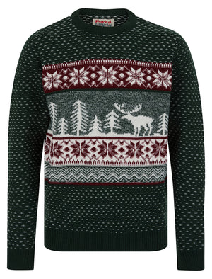 Men's Westwick Festive Scene Wool Blend Novelty Knitted Christmas Jumper in Evergreen - Merry Christmas