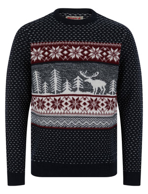 Men's Westwick Festive Scene Wool Blend Novelty Knitted Christmas Jumper in Ink - Merry Christmas